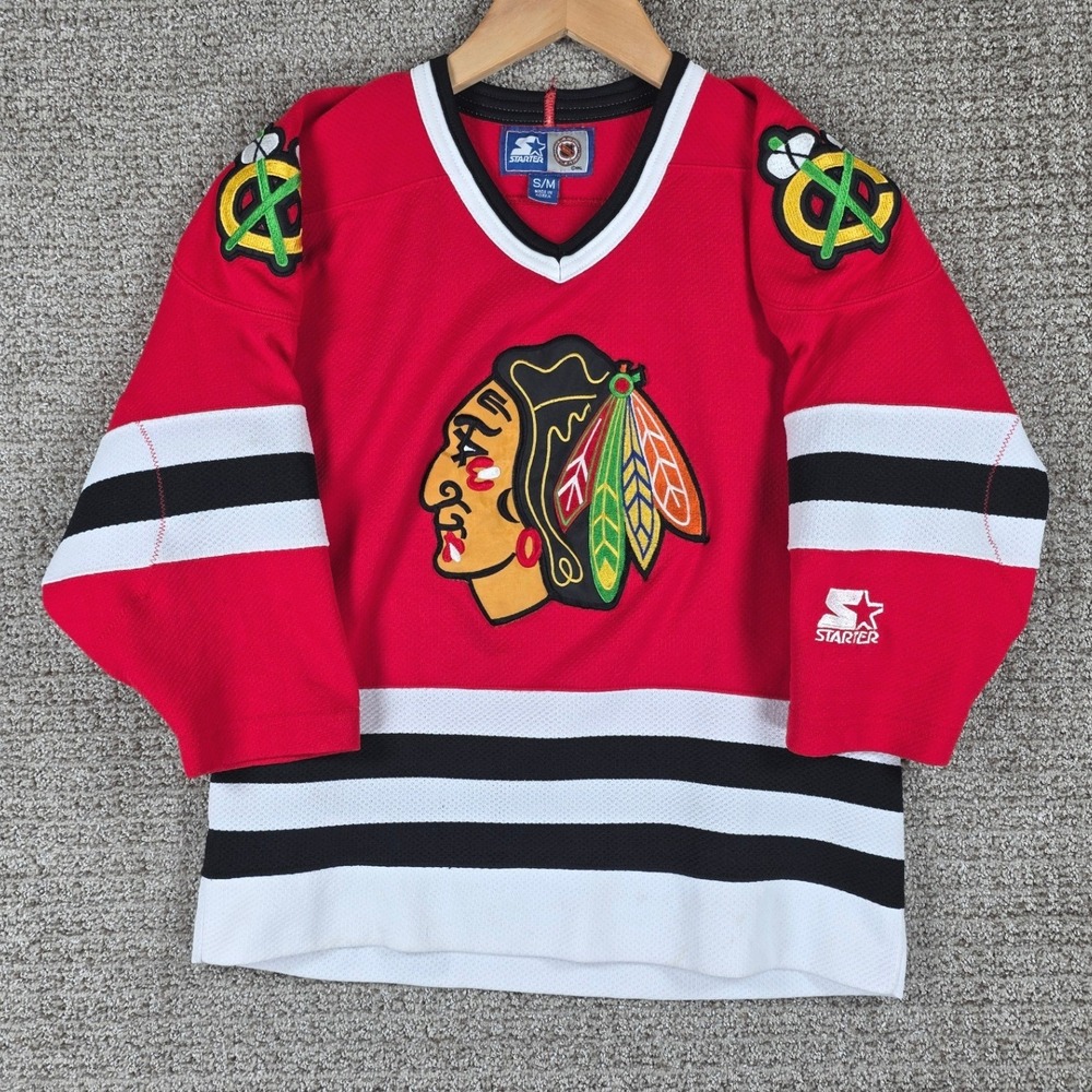 Vintage Starter Chicago Blackhawks NHL Hockey Jersey Kids Small‎ Medium Red
